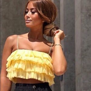 Zara Yellow Tule Ruffle Cropped Tank Top